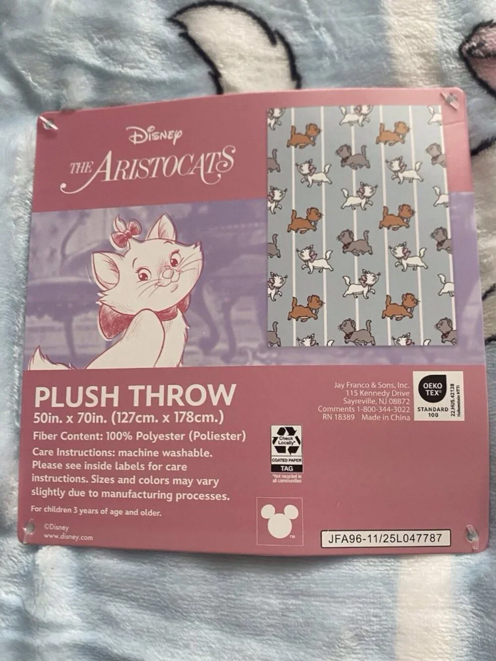 Disney The Aristocats Marie Toulouse & Berlioz Blue Soft Throw Blanket 50”x70”